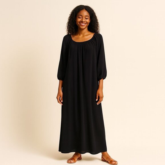 Free People FP Beach Black Maxi Dress Cottagecore Boho Coastal Prairie Soft SZ S - Picture 4 of 10